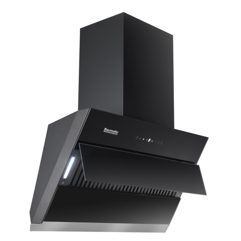 Baumatic BESC930BGL 90厘米 1400m3/hr 傾斜煙囪式抽油煙機 (黑色玻璃) (一體式油杯+智能手掃開關設計+電熱除油清洗)